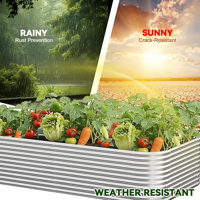 2 Pack Tall 8x4FT Corrugated Galvanized Steel Raised Garden Bed Outdoor, Metal Above Ground Garden Bed for Vegetables and Flowers, Raised Beds for Gardening-8x4x1.5FT