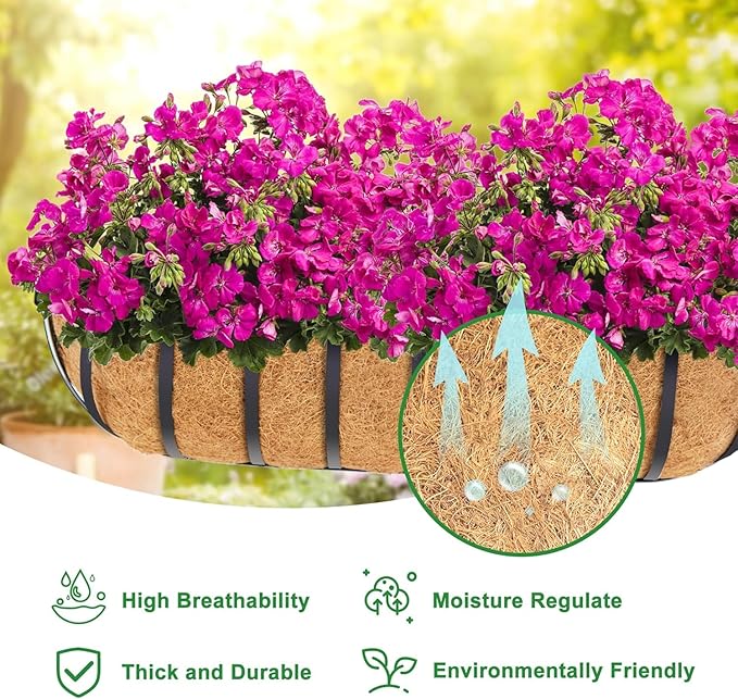 Y&M 24" Coco Liner for Window Box Deck Basket Planter Trough Coconut Fiber Liners, 2pcs Trough Coco Liner Pre-Formed Replacement