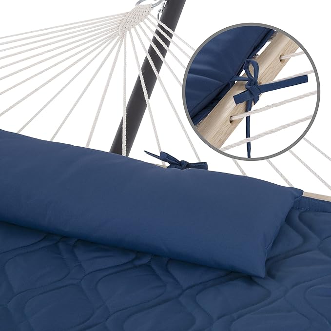 SUNCREAT Two Person Hammock with Stand, Heavy Duty Backyard Hammock and Stand, Navy Drops
