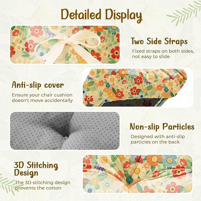 4 Pack Outdoor Chaise Lounge Chair Cushion 75.1 x 22.8 x 4.7 Inches 100% Waterproof Replacement Cotton Patio Pool Lounge Chair Cushion for Outdoor Furniture with Ties,Daisy