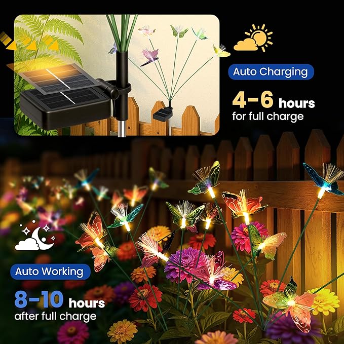 Solar Garden Lights,Swaying Butterfly Lights Outdoor Decorative,2pack Warm White LED Solar Lights for Outside Yard,Lawn,Patio,Pathway Decoration Gardening Gifts