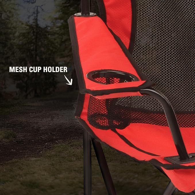 Coleman Broadband Mesh Quad Camping Chair with Carry Bag & Cup Holder, Cooling Mesh Back with Adjustable Arms, Great for Camping, Tailgating, Firepits, Patio, & More