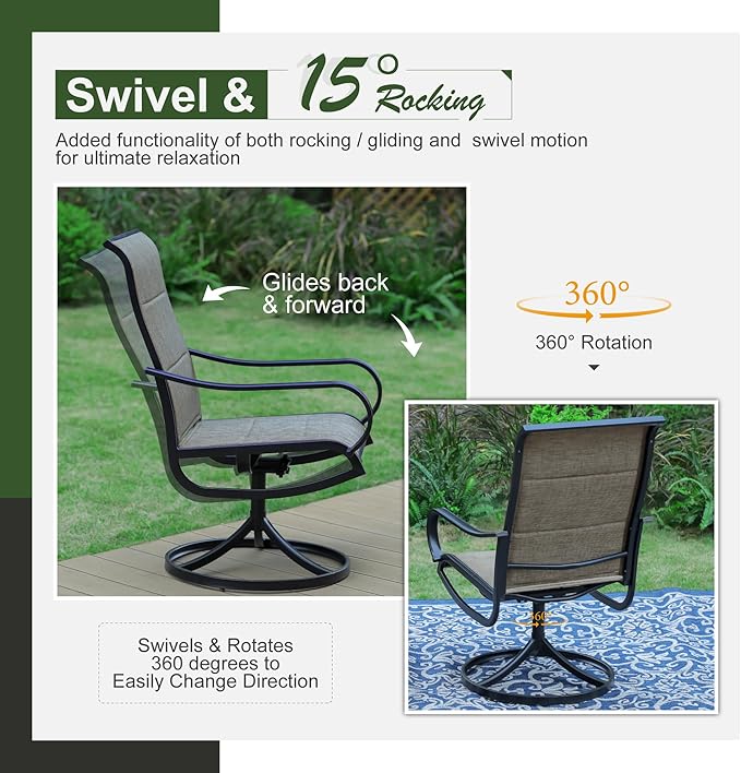 Sophia & William 7 Pieces Patio Dining Set Outdoor Metal Furniture Set, 6 x Swivel Dining Chairs Textilene Padded, 1 Metal Umbrella Table 6 Person for Lawn Garden