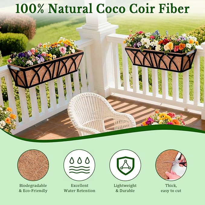 Halatool 2 Pack 48 Inch Window Box Liners Pre-Formed Coconut Fiber Planter Liner 100% Natural Coco Fiber Liners for Planters Hanging Basket Balcony Railing and Porch