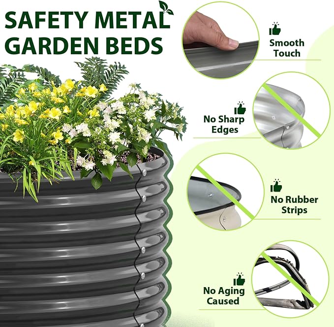 A ANLEOLIFE 6-Pack 6X3X2ft & 3x3x2ft Deep Root Galvanized Raised Garden Beds Outdoor for Planting Vegetables Flowers Herb, Quartz Grey