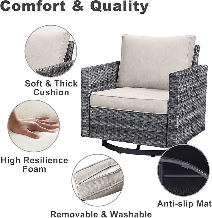 Belord Wicker Chairs Outdoor Bistro Set Oversize Patio Swivel Rocker, Rattan Outdoor Seating Set of 2 Swivel Glider Chairs Wicker Furniture for Porch Deck Backyard with Water-Resistant