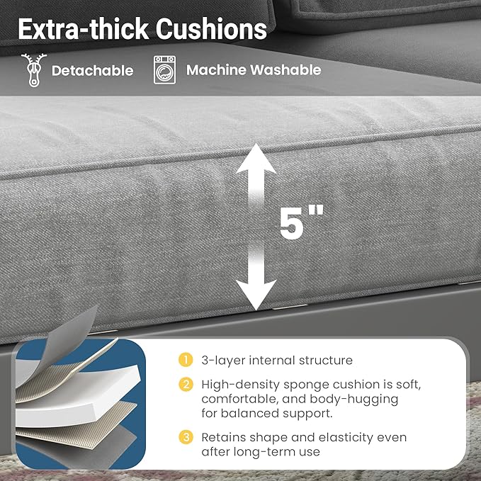 Wisteria Lane Patio Furniture Metal Sofa, Metal Outdoor Chairs with Upgraded Cushions, All-Weather Outdoor 3 Seats Sofa Couch for Balcony, Garden, Deck, Backyard, Grey