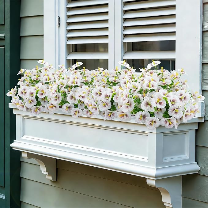 24 Bundles Artificial Pansy Flowers for Outdoor, Faux Silk Pansies Spring Flowers Outside for Planter Front Door Porch Patio Yard Window Box Home Decor (White)