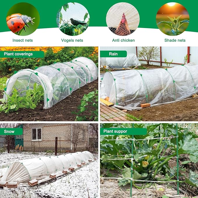 Greenhouse Hoops Grow Tunnel, 10 Sets of 8FT Long Garden Hoops for Raised Beds, Rust-Free Fiberglass Support Hoops Frame for Garden Netting, DIY Plant Support Garden Stakes for Row Cover, 60 Pcs