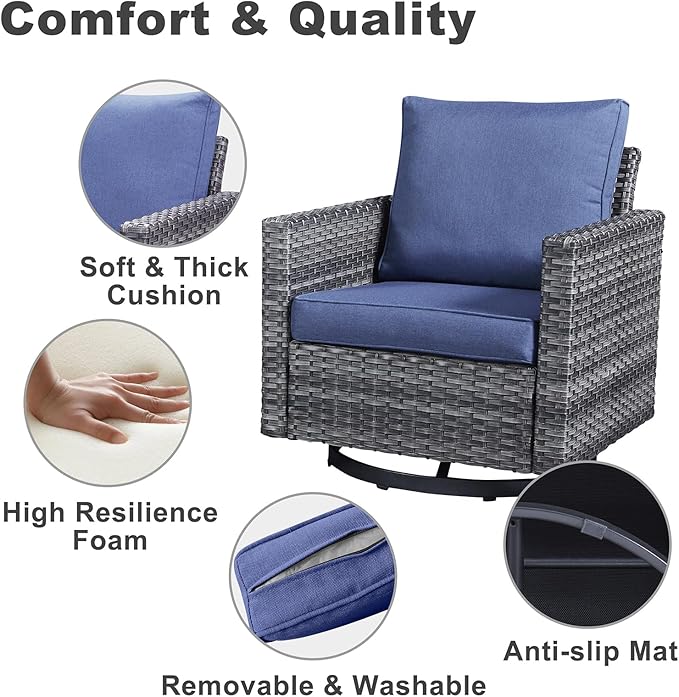 Belord Outdoor Bistro Set 3 Piece Wicker Swivel Rocker Patio Chairs, Oversize Outdoor Rattan Seating Set, Patio Swivel Glider Chairs Wicker Furniture with Metal Side Table for Outside Porch Backyard