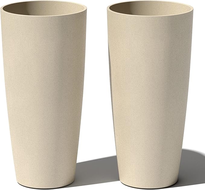 Veradek Mason Series Vega Planter - Round Tall Planter for Indoor or Outdoor Porch/Patio | Made from Plastic-Stone Composite with Drainage Holes | Modern Décor for, Flowers, Interior Plants