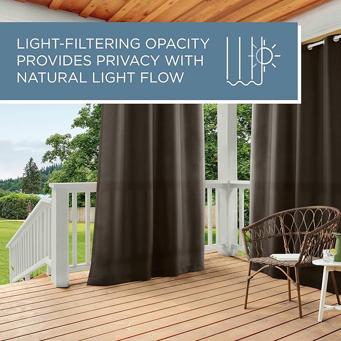 TOWN & COUNTRY BASICS Cabana Solid Heavyweight Indoor Outdoor Curtains, Light Filtering Opacity with Grommet Top, Water Repellent, 2-Pack Set, 54"x96", Chocolate