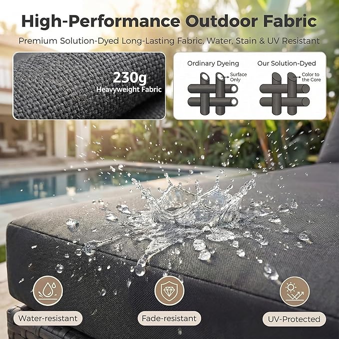 NICESOUL 6 Piece Outdoor Patio Furniture Set with Fireplace Table Natural Gas & Propane, 29.3'' High-Back L Shaped Sectional Sofa Set, Large Deep Seated Modern Conversation Couch for Tall People, Gray