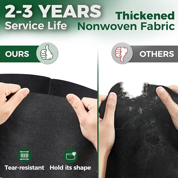 T4U 25 Gallon Grow Bags, Upgrade Grow Bags with Handles, Heavy Duty Thickened Nonwoven Fabric Pots, 25 Gallon Pots for Plants, Pumpkin, Butternut Squash, Grape (5 Pack 25 Gal)