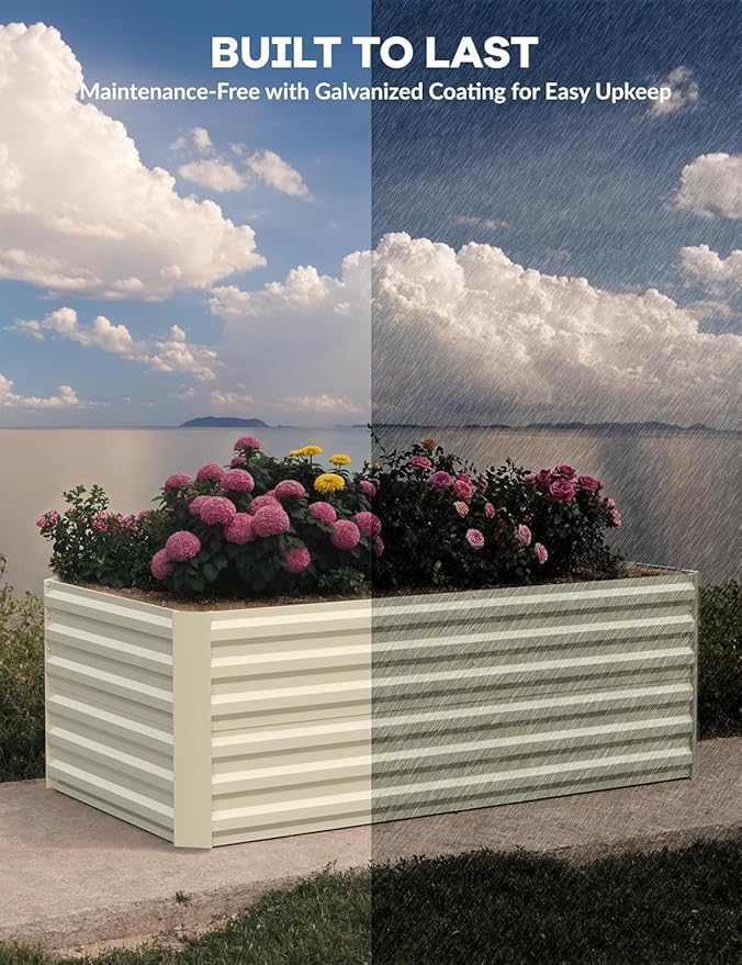 CABIHOME 2 Pcs 6x3x2 Ft Galvanized Raised Garden Bed, Deep Root Planter Box for Vegetables, Flowers, Herbs- Large Metal Raised Garden Bed Kit for Outdoor Use, Beige