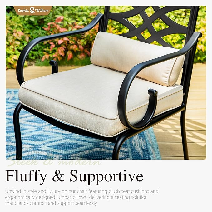 Sophia and William Outdoor Patio Dining Set for 4, Outdoor Table and Chairs, Removable Seat Cushions, Black 37" Patio Dining Table