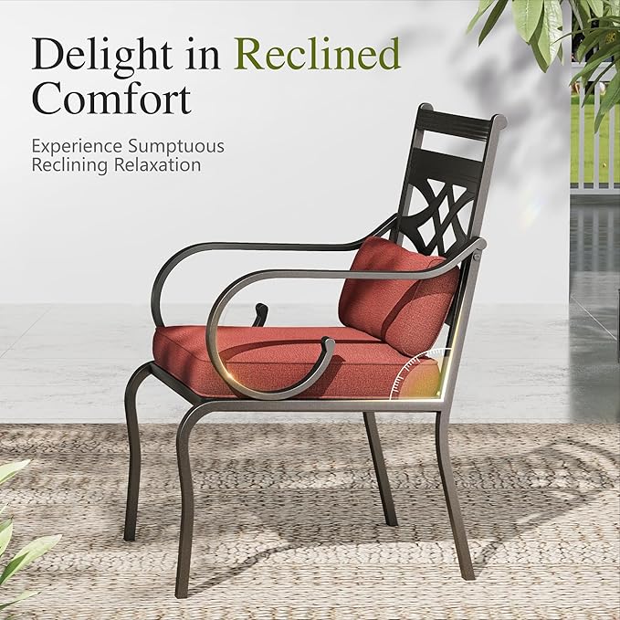 Sophia and William Outdoor Patio Dining Set for 4, Outdoor Table and Chairs, Removable Seat Cushions, Black 42" Round Patio Dining Table,Red