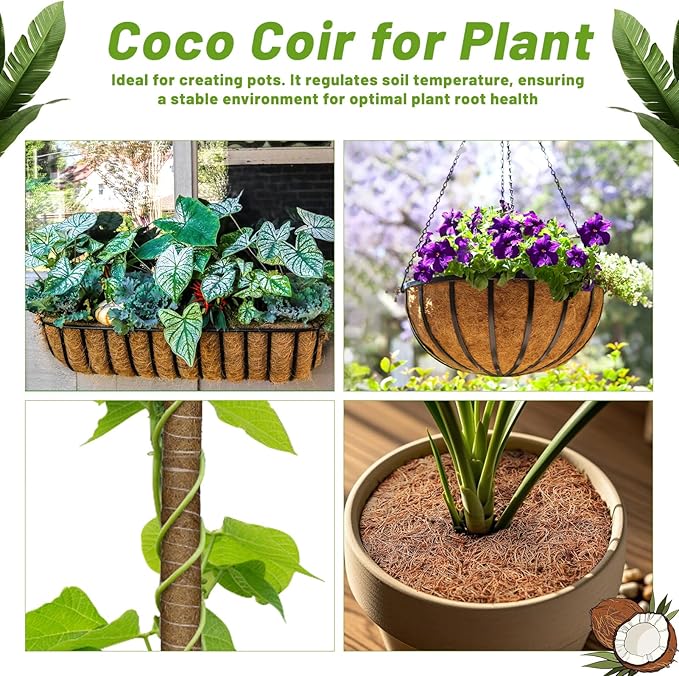 Remiawy Coco Liner Roll, 16 x 120 Inch Coconut Fiber Liners for Planters, Natural Coco Coir Mats Sheet for Flower Basket, Garden Decoration, Reptile Carpet, Animal Pet Pad, Window Box, DIY Moss Pole