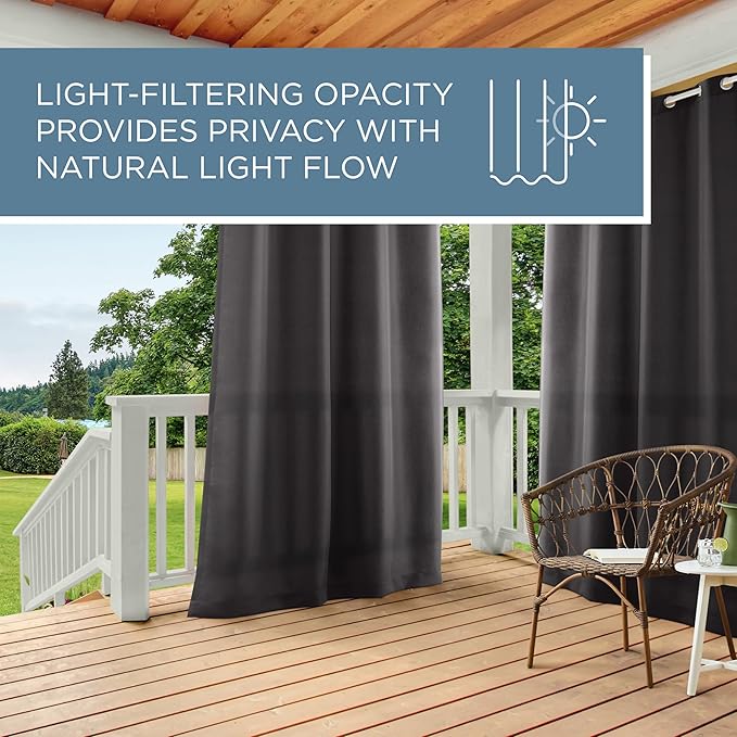 TOWN & COUNTRY BASICS Cabana Solid Heavyweight Indoor Outdoor Curtains, Light Filtering Opacity with Grommet Top, Water Repellent, 2-Pack Set, 54"x120", Charcoal