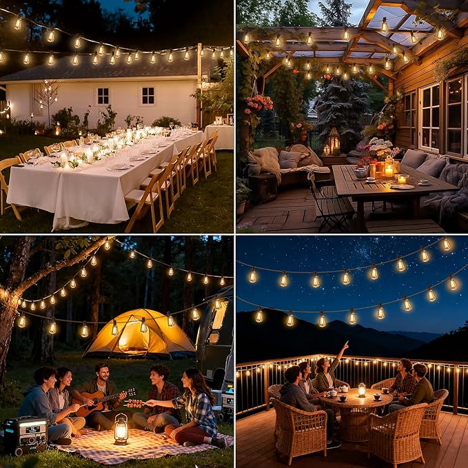 Solar String Lights Outdoor Waterproof Lights with Remote & Timer, LED Shatterproof ST38 Bulbs, USB & Solar Powered Patio Lights for Backyard, Porch, Garden, Wedding, Christmas Decor (50FT)