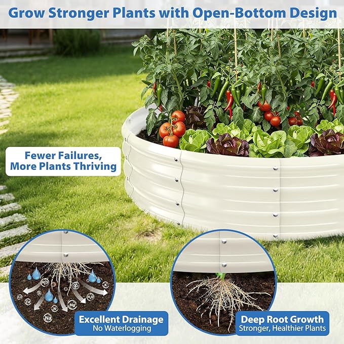 Round Galvanized Raised Garden Bed, 5x5FT, 12" Depth for Outdoor Gardening, Heavy Duty Metal Planter Box for Vegetables, Flowers & Herbs, Rust-Resistant, Easy DIY Assembly