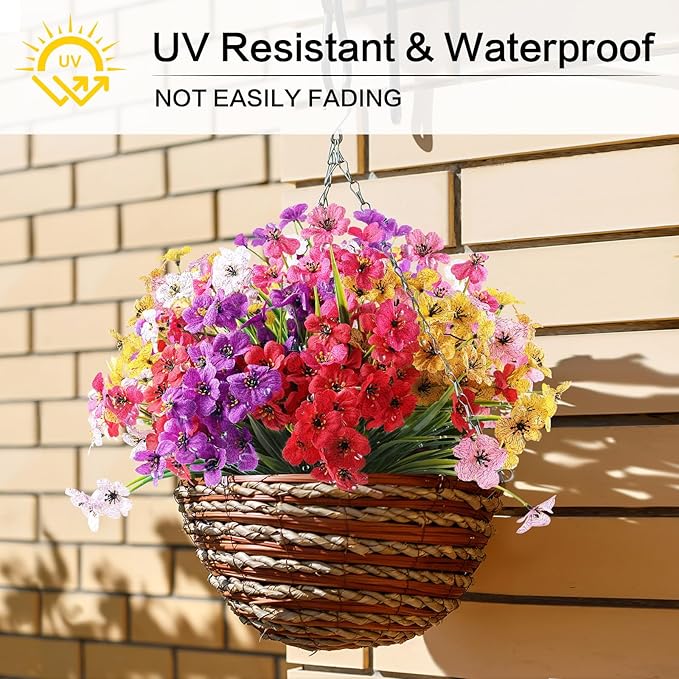 AGIRL 24 Bundles Artificial Flowers for Outdoor,No Fade Fake Plastic Flowers Faux Plants for Decoration Hanging Planters Indoor Outside Garden Porch Window Box Home Wedding Farmhouse