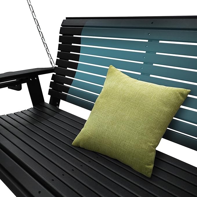 HDPE Porch Swing with 18/8 Stainless Steel Bolts, Ergonomic Design, Ultra Weather-Resistant, Heavy Duty 1200 LBS, for Outdoor Patio Garden Yard (Darknight Black)