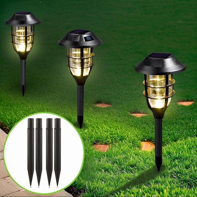 8.25" Reinforced ABS Plastic Solar Ground Spikes - Durable Solar Light Replacement Stakes for Garden, Pathway, Deck, Camping, Christmas Lights (Fits 0.83" Inside Diameter) (Black-5PACK)