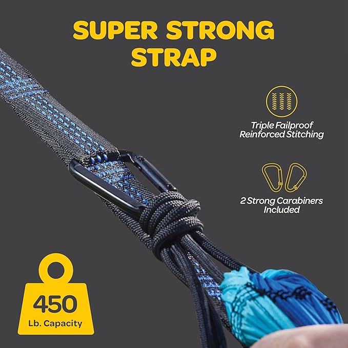 Durable Hammock 500 lb Capacity, Nylon Camping Hammock Chair - Double or Single Sizes w/Tree Straps and Attached Carry Bag - Portable for Travel/Backpacking/Beach/Backyard (Large, Khaki & Army Green)