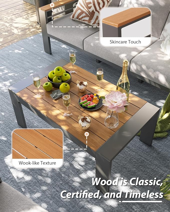 Aoxun Aluminum Outdoor Patio Furniture Set, 7 Seats Outdoor Sectional with Coffee Table, Patio Conversation Sets with Upgraded Armrests and Cushions for Backyard, Garden and Poolside