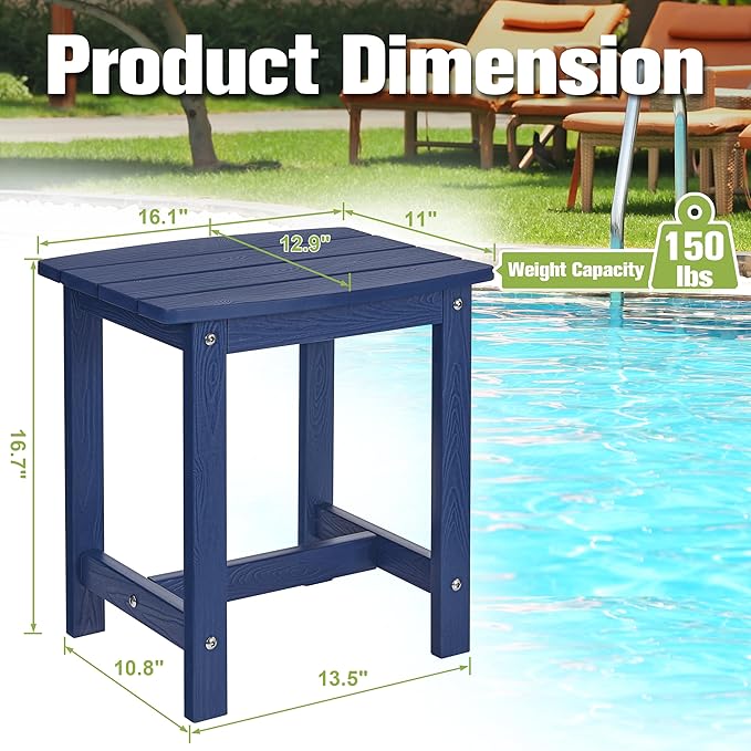 Y&M Outdoor Side Table, HIPS Adirondack Small Single Table, Waterproof Square Outside Table, Balcony Modern End Tables for Patio, Pool, Beach, Porch, Deck, Indoor or Outdoor Use (Navy Blue, 2 Pack)