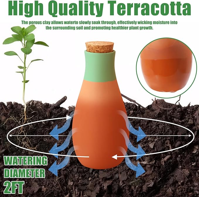 4PCS Terracotta Watering Spikes, Ollas Self Watering Globes, Slow Release Self Watering Planter Insert, Plant Watering Globes for Indoor and Outdoor Plants