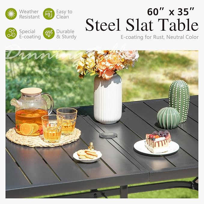 Sophia and William Patio Dining Set for 6, Outdoor Table and Chairs, Removable Blue Seat Cushions, 60" Black Patio Dining Table,Blue