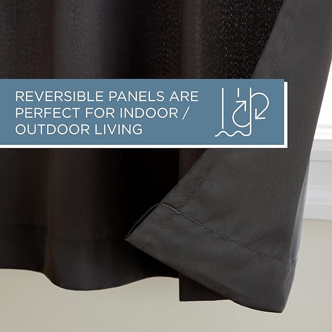 Town & Country Basics Cabana Solid Heavyweight Indoor Outdoor Curtains, Light Filtering Opacity with Grommet Top, Water Repellent, 2-Pack Set, 54"x108", Black