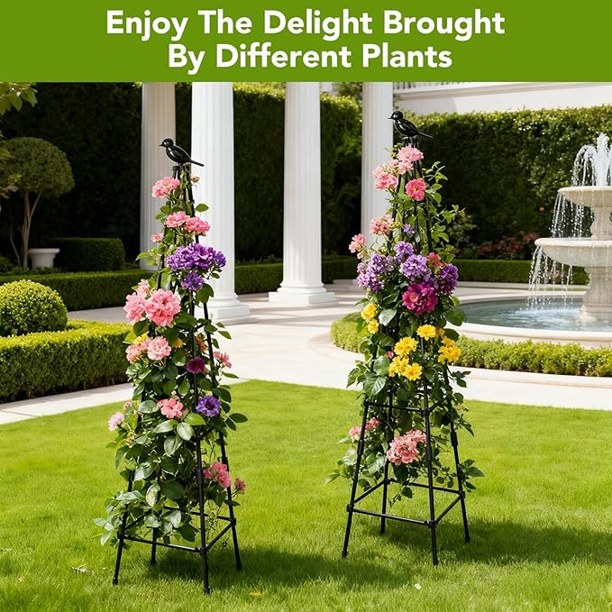 2 Pack Garden Trellis for Climbing Plants Outdoors, 70inch Tower Obelisk Trellis for Potted Climbing Plants, Plant Support for Potted Flowers, Roses, Tomatoes, Cucumbers & Vegetables