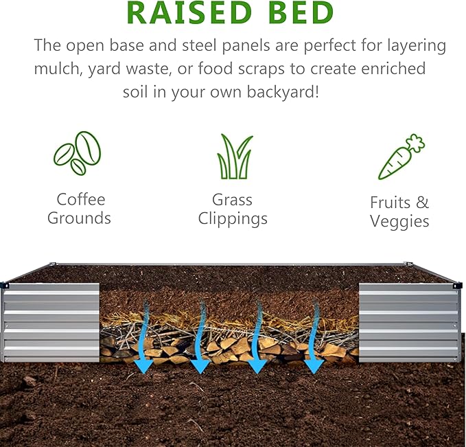 2PCS 8x4x1ft Galvanized Raised Garden Bed Kit,Metal Planter Box for Vegetables,Flowers,Herbs Durable Rust-Resistant Patio Gardening Beds,Silver