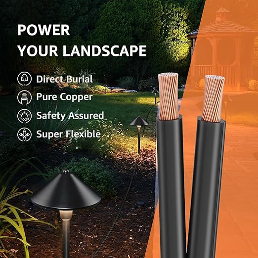 SUNVIE 14/2 Low Voltage Landscape Lighting Wire 250FT with Spool Outdoor Landscape Cable 14 Gauge 2 Conductors Low Voltage Wire for Landscaping Lights, ETL Listed, Pure Copper, Outdoor Direct Burial
