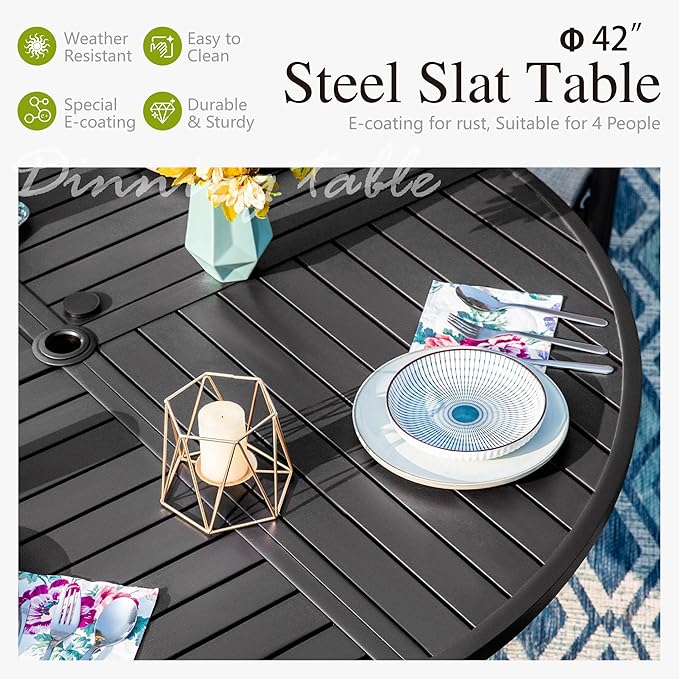 Sophia and William Swivel Outdoor Patio Dining Set for 4, Outdoor Table and Chairs, Removable Seat Cushions, Black 42" Round Patio Dining Table,Blue