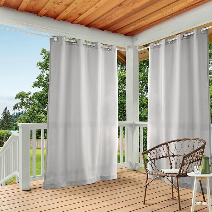 Town & Country Basics Cabana Solid Heavyweight Indoor Outdoor Curtains, Light Filtering Opacity with Grommet Top, Water Repellent, 2-Pack Set, 54"x144", Cloud Grey