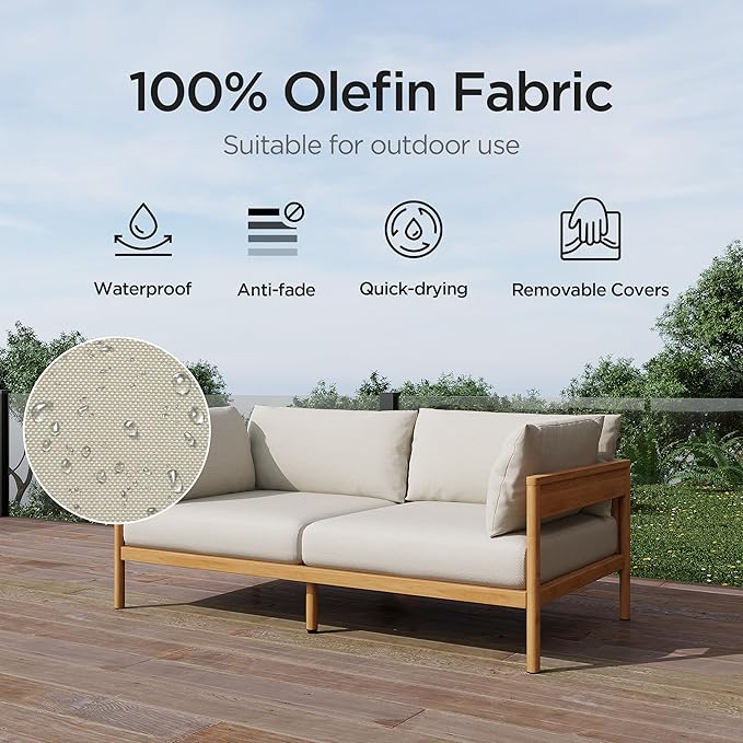 Acanva Modern Outdoor Patio Furniture Set, All-Weather Aluminium Conversation Sectional Sofa with Thick Cushions for Backyard, Garden, Porch, 4 Seats, Beige