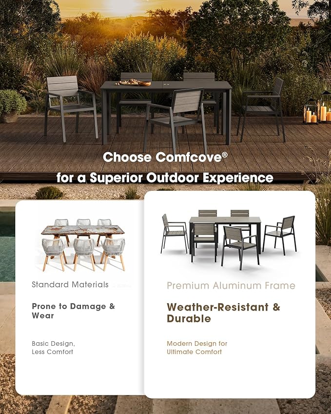 Outdoor Patio Dining Chairs Set of 2, Aluminum & HDPS All-Weather Dining Chiars for Deck, Lawn, Backyard, Pool (Classic Gray)