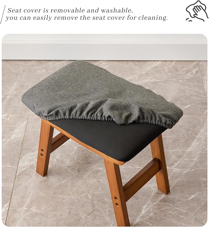 Foot Stool,Ottoman,Bamboo Small Sofa Foot Rest Under Desk,Extra Seating for Living Room, Bedroom and Kitchen (Brown Stool Legs - Gray Surface)