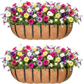 24'' Window Box Railing Planter with Coco Liner,2 Pack Horse Trough Planters Black Metal Hanging Flower Planters Basket for Porch Fence Patio Indoor Outdoor Lawn