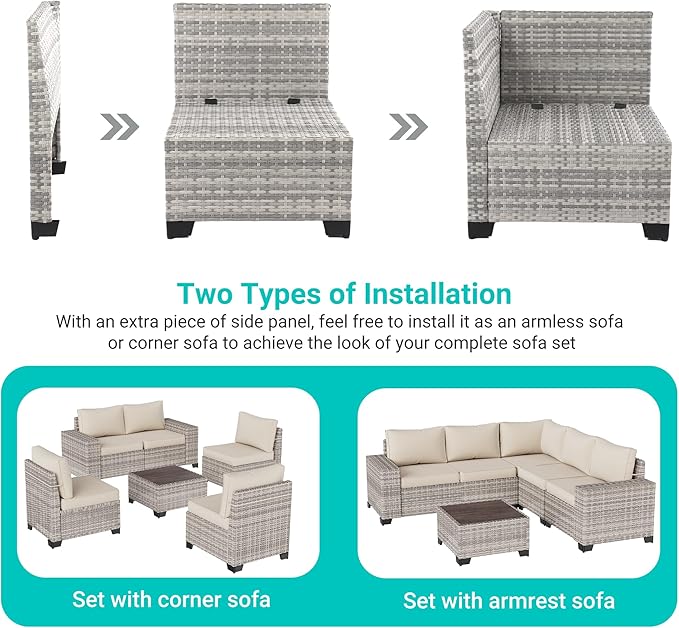 12-Piece Outdoor Patio Furniture Set Wicker Sectional Sofa Set, Patio Conversation Set with Thickened Cushions & Coffee Table for Garden, Backyard, Poolside, White