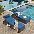 Outdoor Lounge Chairs, Pool Lounge Chairs Set of 2, Outdoor Chaise Lounge with Adjustable Backrest & Cup Holder,Peacock Blue Cushion