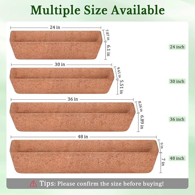 Halatool 2 Pack 36 Inch Window Box Liners Trough Coco Fiber Replacement Liner Pre-Formed Coconut Liners for Planters Wall Hanging Basket Flower Pot Fence Railing