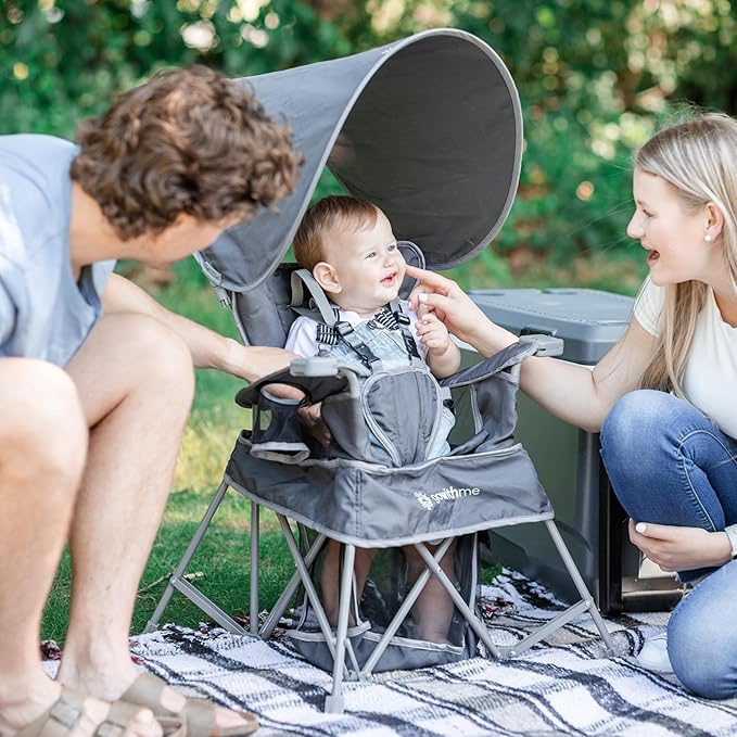 Baby Delight Go with Me Venture Portable Chair | Indoor and Outdoor | Sun Canopy | 3 Child Growth Stages | Grey