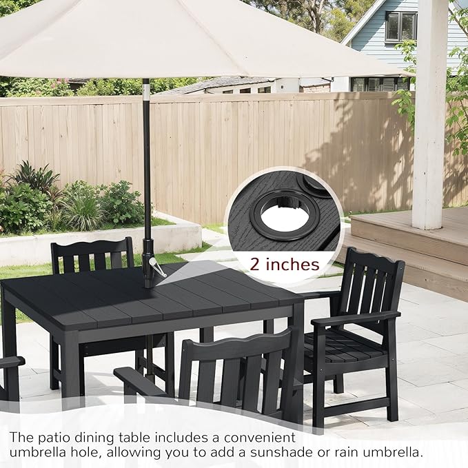 Stoog All-Weather Patio Dining Table for 4, Outdoor HIPS Dining Table with Aluminum Frame, Waterproof Patio Table, Never Rot or Fade, Black