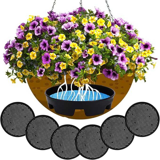 UPINS Invisible Self Watering Planter,6 Set Self Watering Planter Insert Hanging Basket Drip Pan Plant Saucers Trays Auto Planter Watering Devices Plastic for Outdoor Indoor Pots Liners