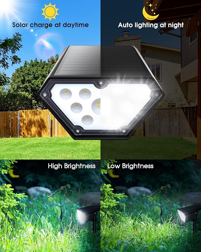 Biling Solar Spot Lights Outdoor, Bright 700 Lumen Solar Lights Outdoor Waterproof IP67 for House Patio Pathway Yard Garden Driveway Pool - White(4 Pack)